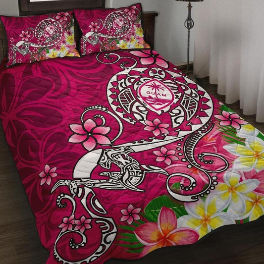 Guam Quilt Bed Set - Turtle Plumeria (Pink)