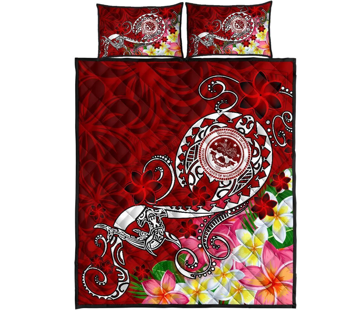 FSM Quilt Bed Set - Turtle Plumeria (Red)