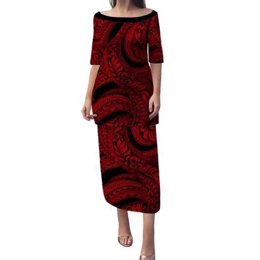 Hawaii Puletasi Tribal Pattern Polynesian Red
