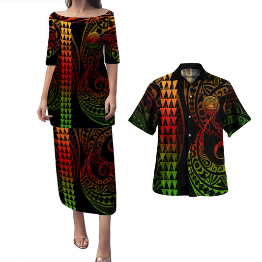 American Samoa Combo Puletasi And Shirt Kakau Style Reggae