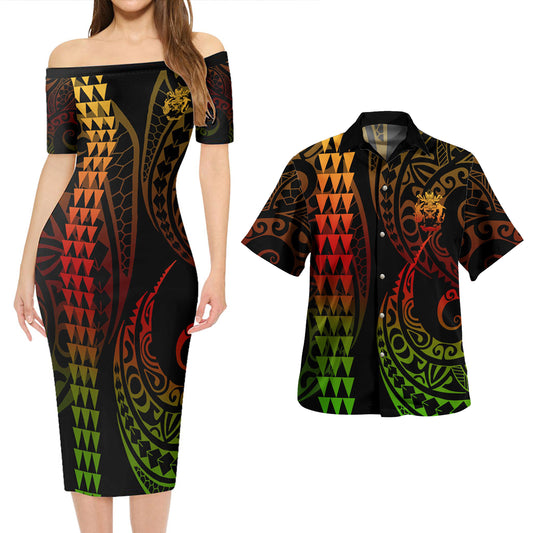 Solomon Islands Combo Short Sleeve Dress And Shirt Kakau Style Reggae