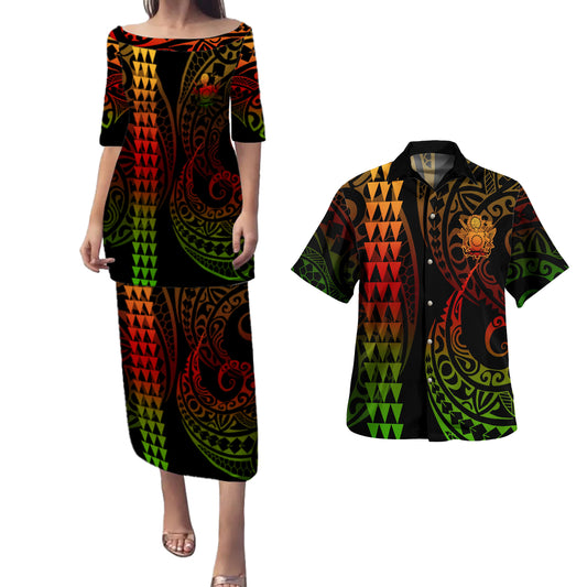 Cook Islands Combo Puletasi And Shirt Kakau Style Reggae