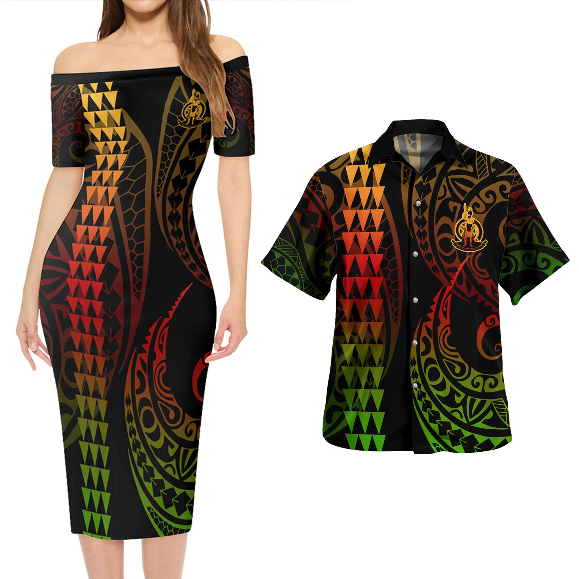 Vanuatu Combo Short Sleeve Dress And Shirt Kakau Style Reggae