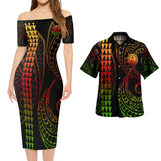 Chuuk State Combo Short Sleeve Dress And Shirt Kakau Style Reggae