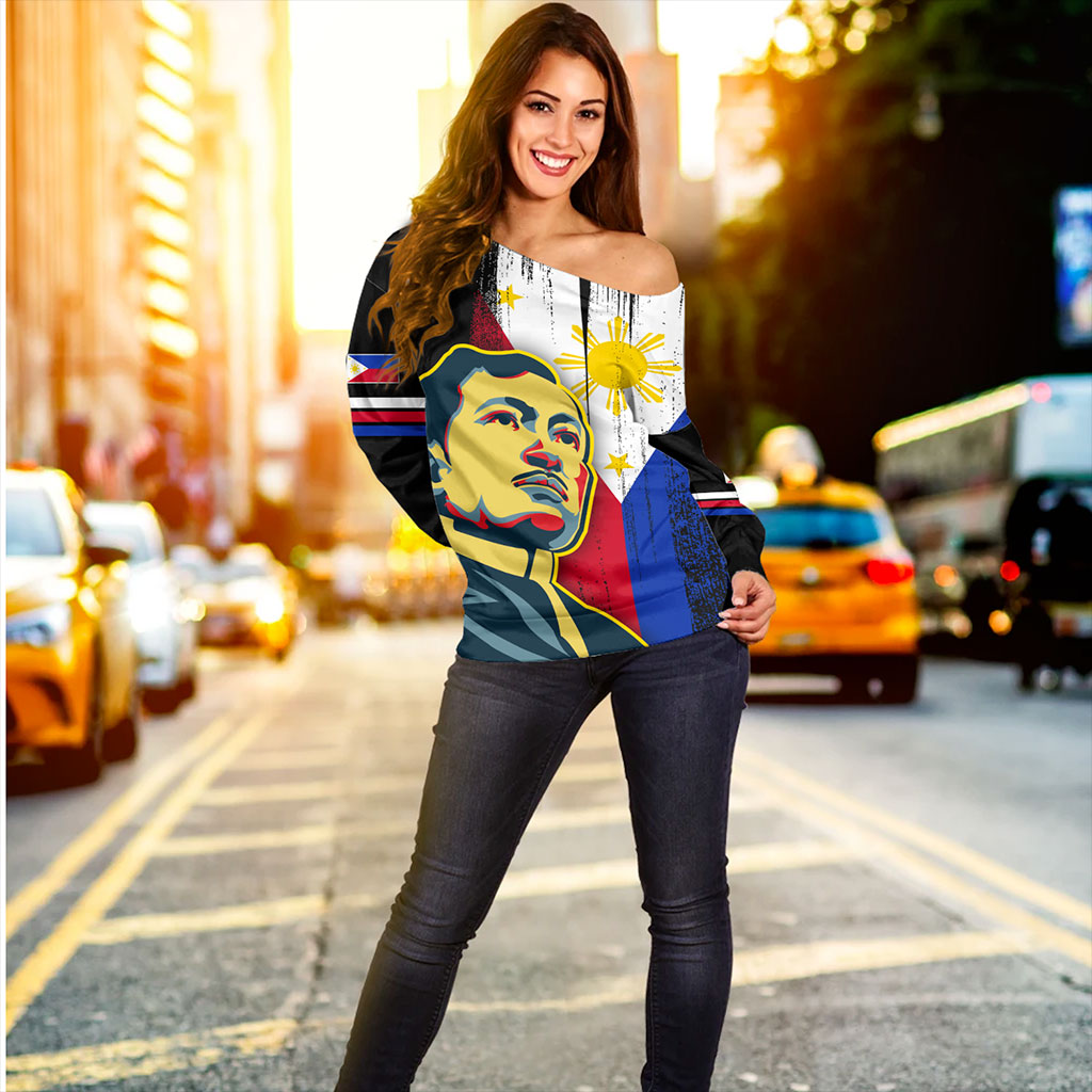 Philippines Filipinos Off Shoulder Sweatshirt Rizal Day Flag Grunge Style