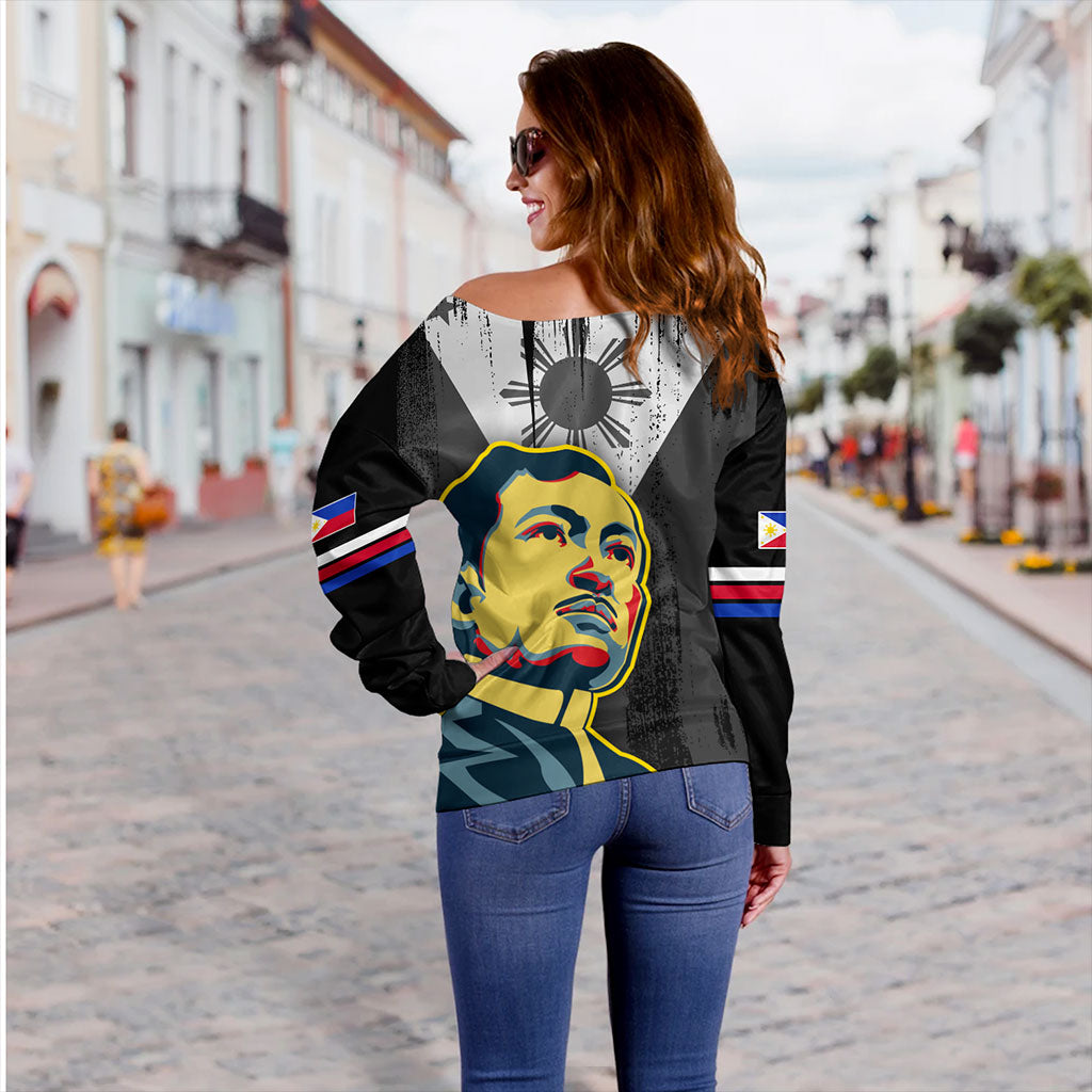 Philippines Filipinos Off Shoulder Sweatshirt Rizal Day Flag Grunge Style