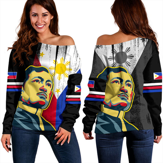 Philippines Filipinos Off Shoulder Sweatshirt Rizal Day Flag Grunge Style