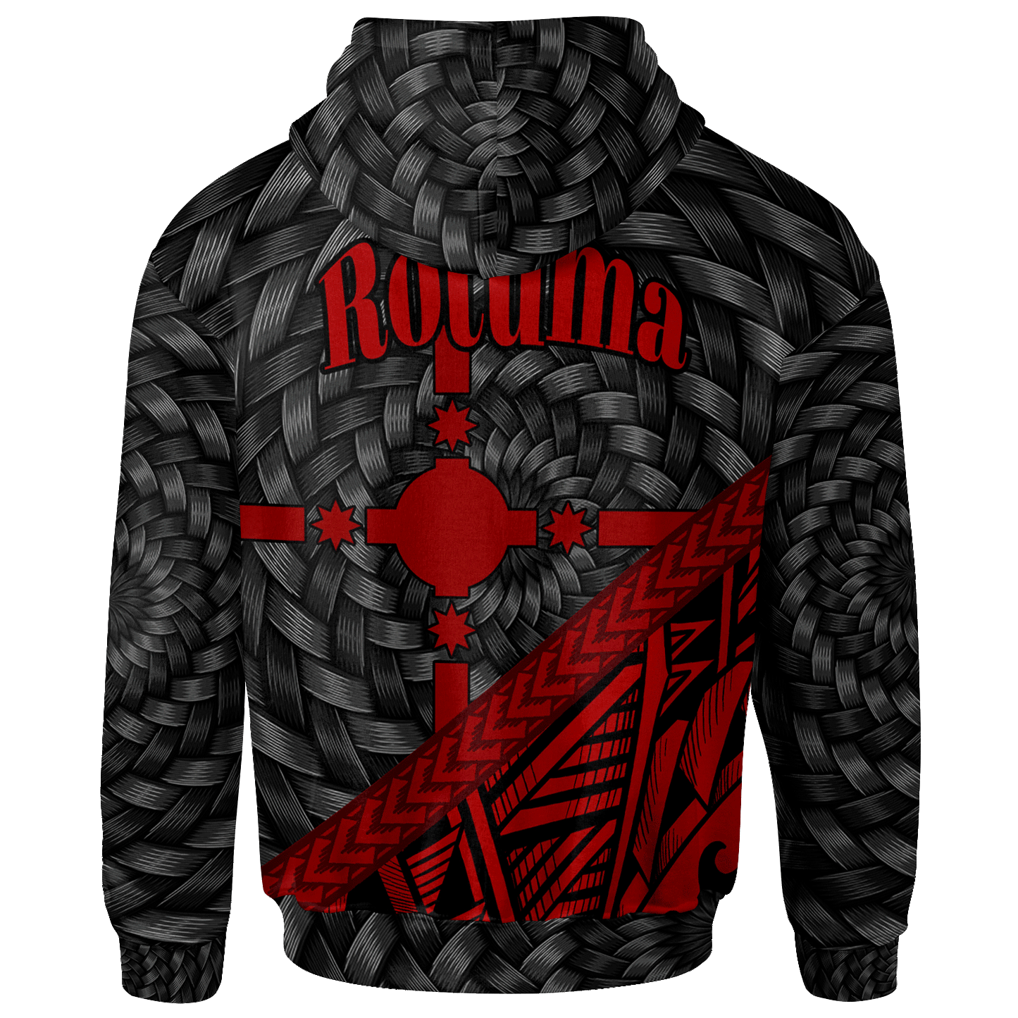 Rotuma Hoodie - Red Tapa Patterns With Bamboo