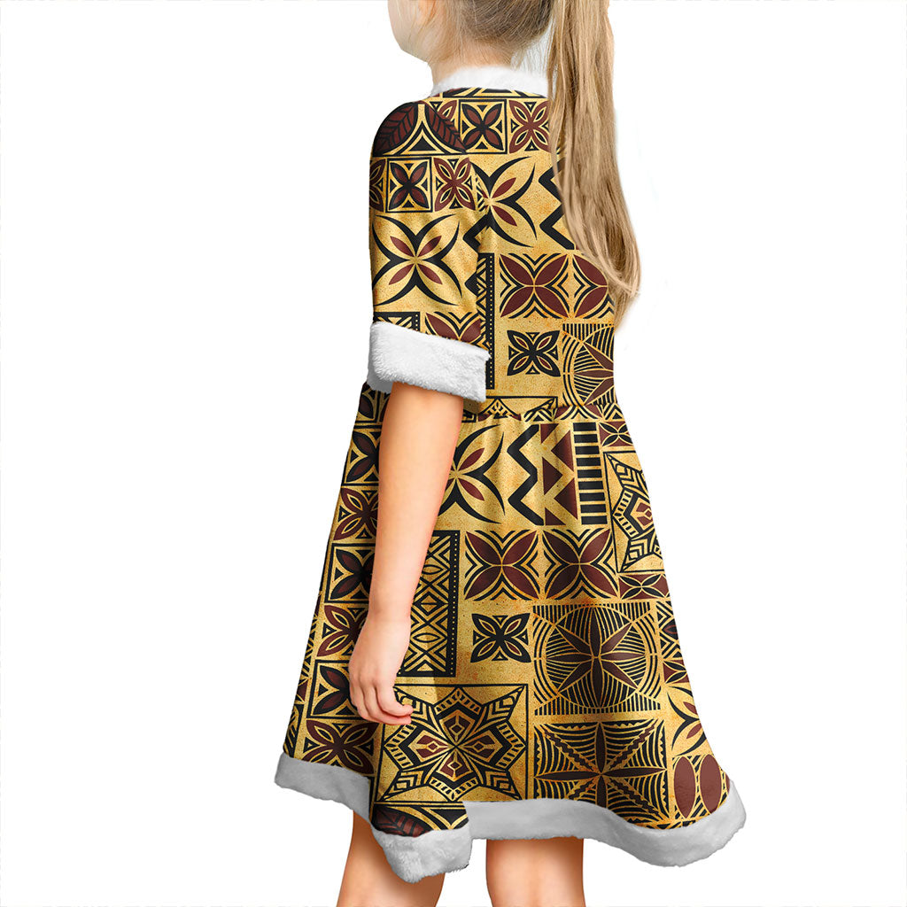 Samoa Women and Kid Christmas Dress Tapa Design Dobby Fabric