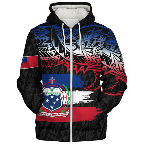 Samoa Sherpa Hoodie Tribal Polynesian Grunge Flag