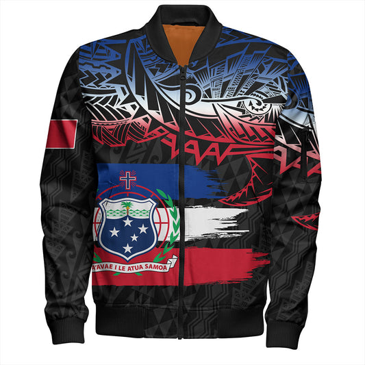 Samoa Bomber Jacket Tribal Polynesian Grunge Flag
