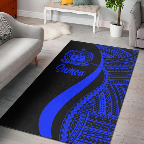 Samoa Area Rug - Blue Polynesian Tentacle Tribal Pattern