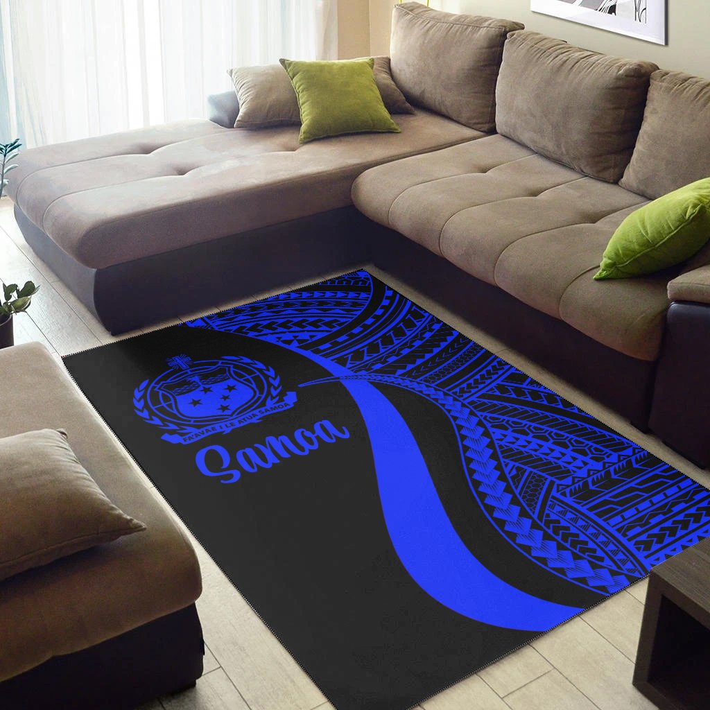 Samoa Area Rug - Blue Polynesian Tentacle Tribal Pattern