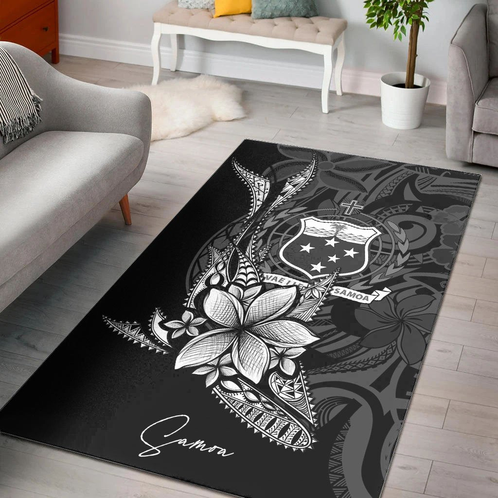 Samoa Area Rug - Fish With Plumeria Flowers Style