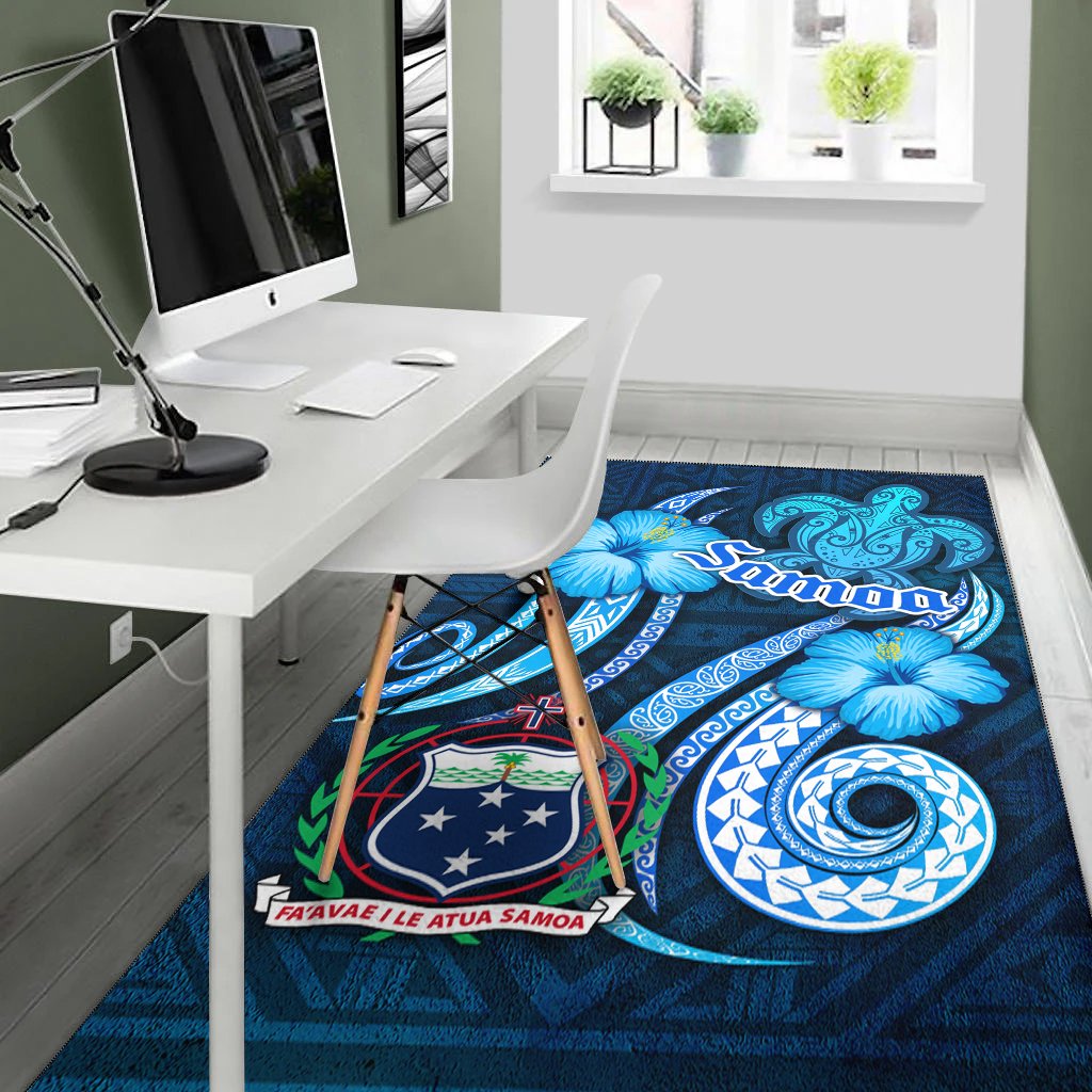 Samoa Area Rug -Turtle and Tribal Tattoo Of Polynesian