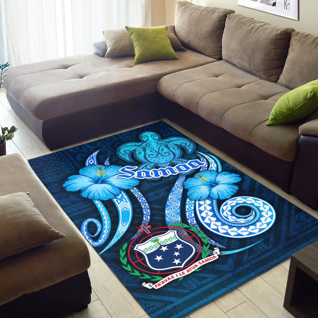 Samoa Area Rug -Turtle and Tribal Tattoo Of Polynesian