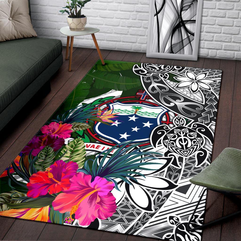 Samoa Area Rug White - Turtle Plumeria Banana Leaf
