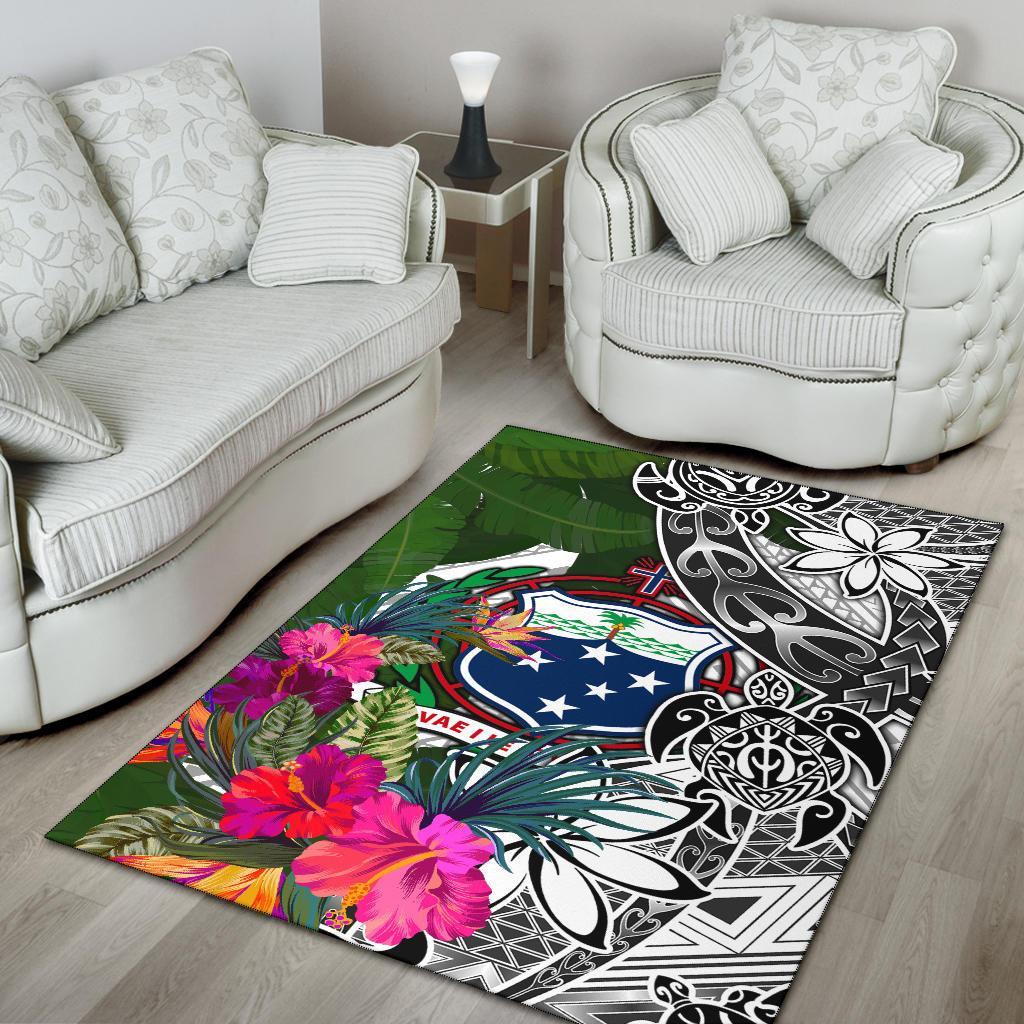 Samoa Area Rug White - Turtle Plumeria Banana Leaf