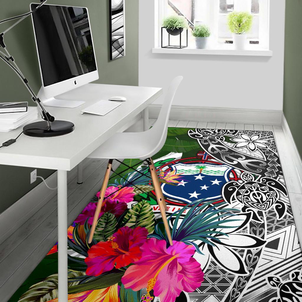 Samoa Area Rug White - Turtle Plumeria Banana Leaf