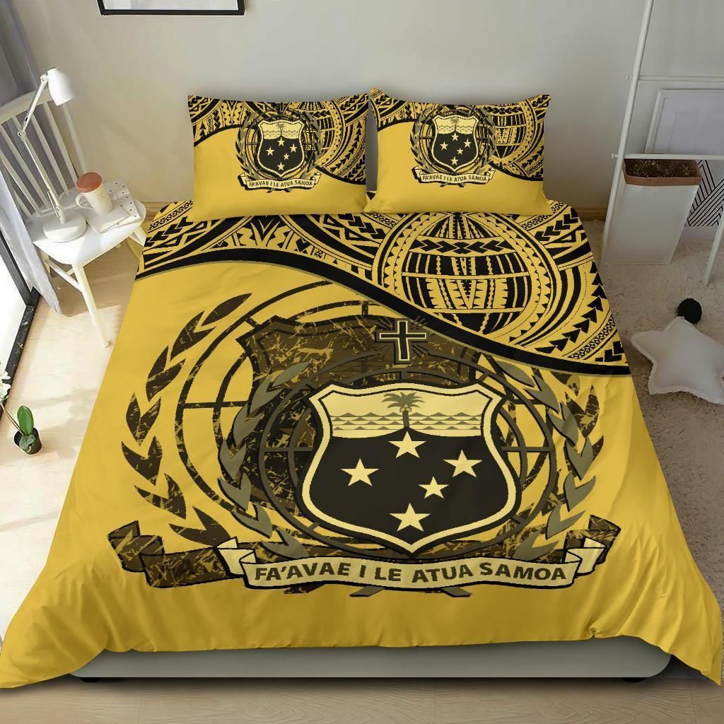 Samoa Duvet Cover Set - Special Grunge Samoa Flag Coat Of Arms Yellow