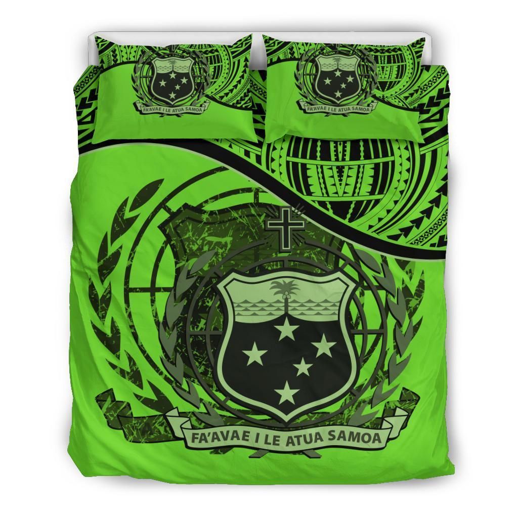 Samoa Duvet Cover Set - Special Grunge Samoa Flag Coat Of Arms Green