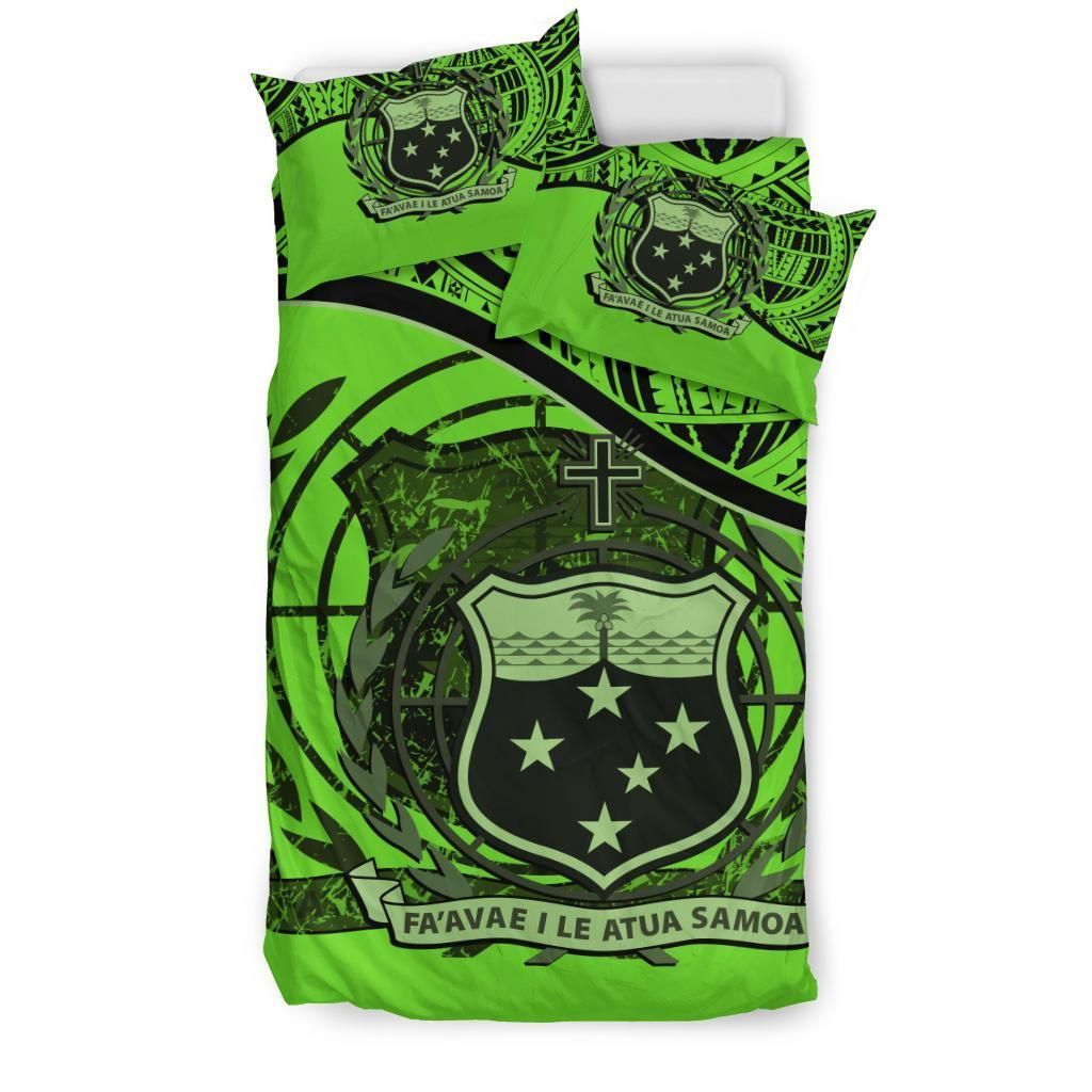 Samoa Duvet Cover Set - Special Grunge Samoa Flag Coat Of Arms Green