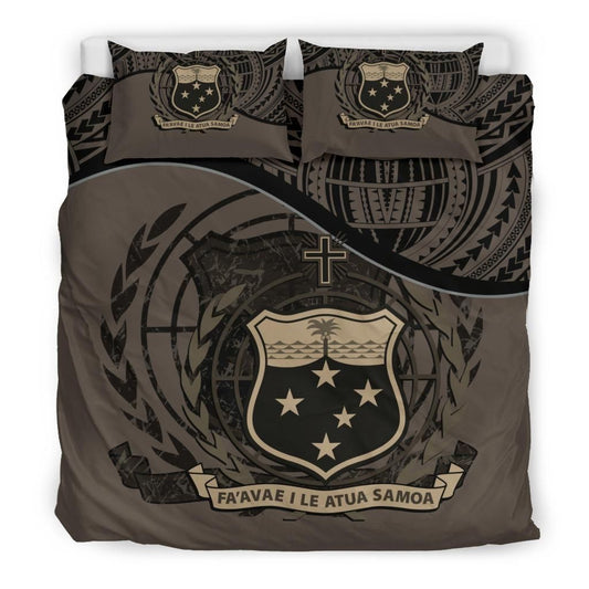 Samoa Duvet Cover Set - Special Grunge Samoa Flag Coat Of Arms Brown