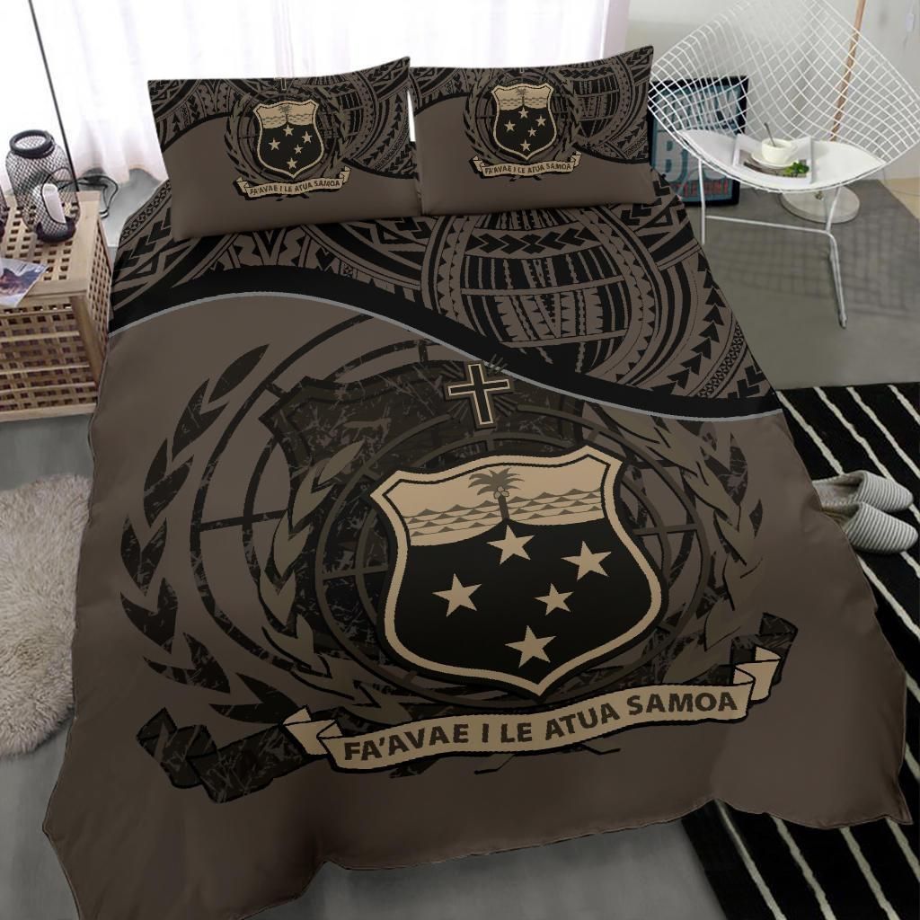 Samoa Duvet Cover Set - Special Grunge Samoa Flag Coat Of Arms Brown