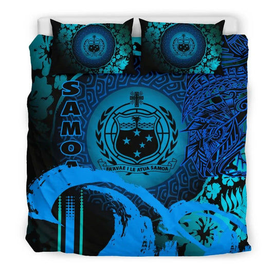 Samoa Duvet Cover Set - Hibiscus And Wave Light Blue