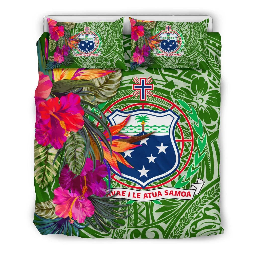Samoa Bedding Set - Hibiscus Polynesian Pattern Green Version