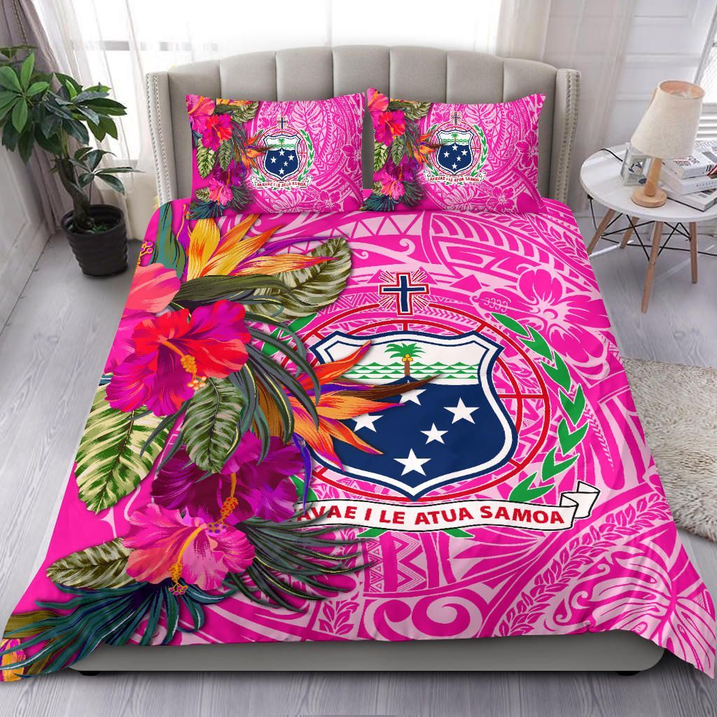 Samoa Bedding Set - Hibiscus Polynesian Pattern Pink Version