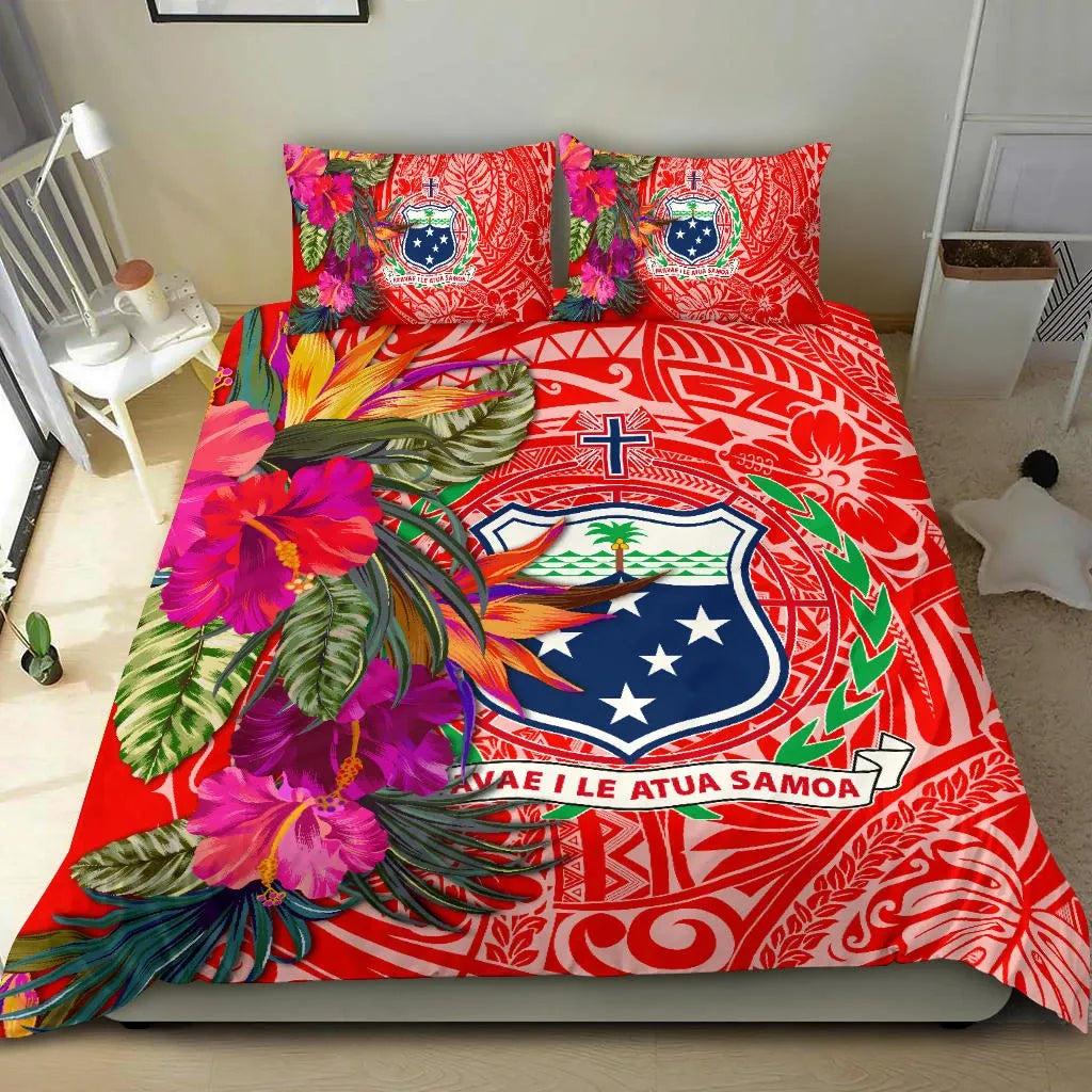 Samoa Bedding Set - Hibiscus Polynesian Pattern Red Version