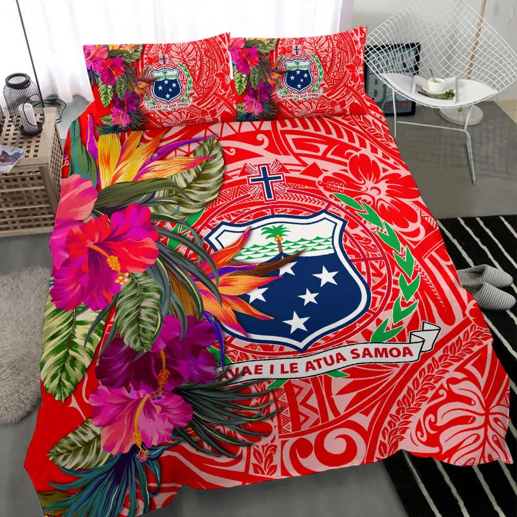 Samoa Bedding Set - Hibiscus Polynesian Pattern Red Version