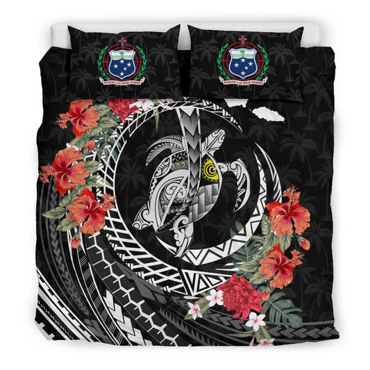 Polynesian Duvet Cover Set - Samoa Bedding Set Polynesia Map Turtle Hibiscus