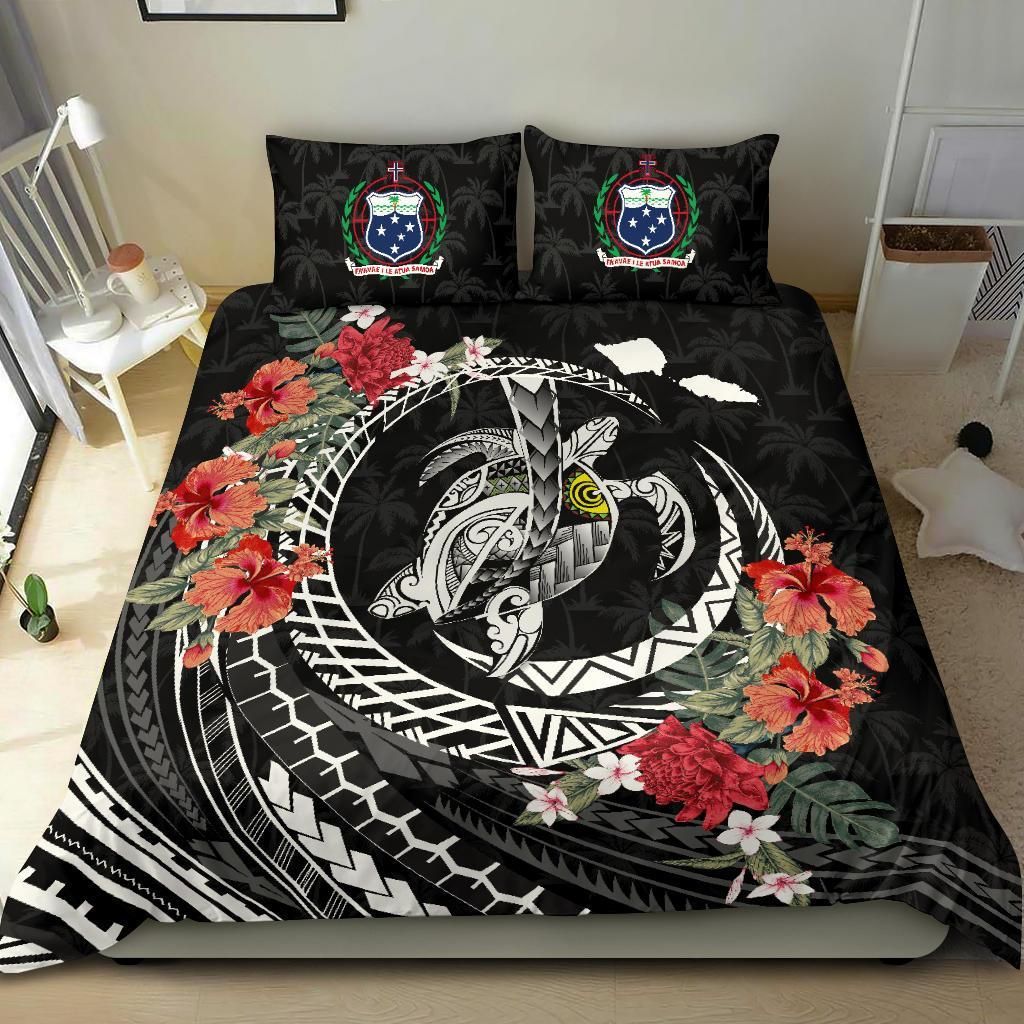 Polynesian Duvet Cover Set - Samoa Bedding Set Polynesia Map Turtle Hibiscus