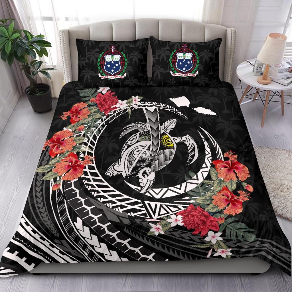 Polynesian Duvet Cover Set - Samoa Bedding Set Polynesia Map Turtle Hibiscus