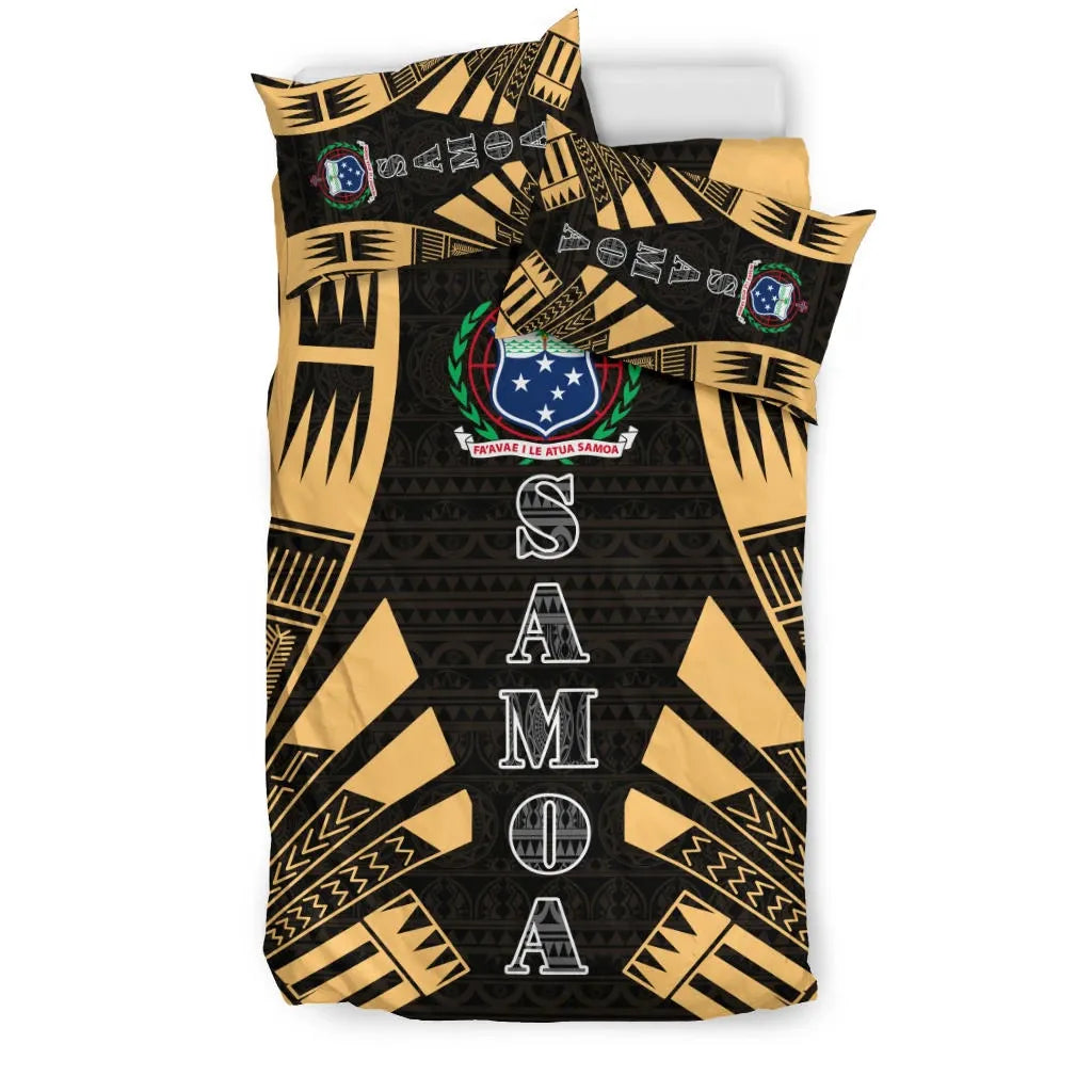 Samoa Duvet Cover Set - Polynesian Tattoo Gold