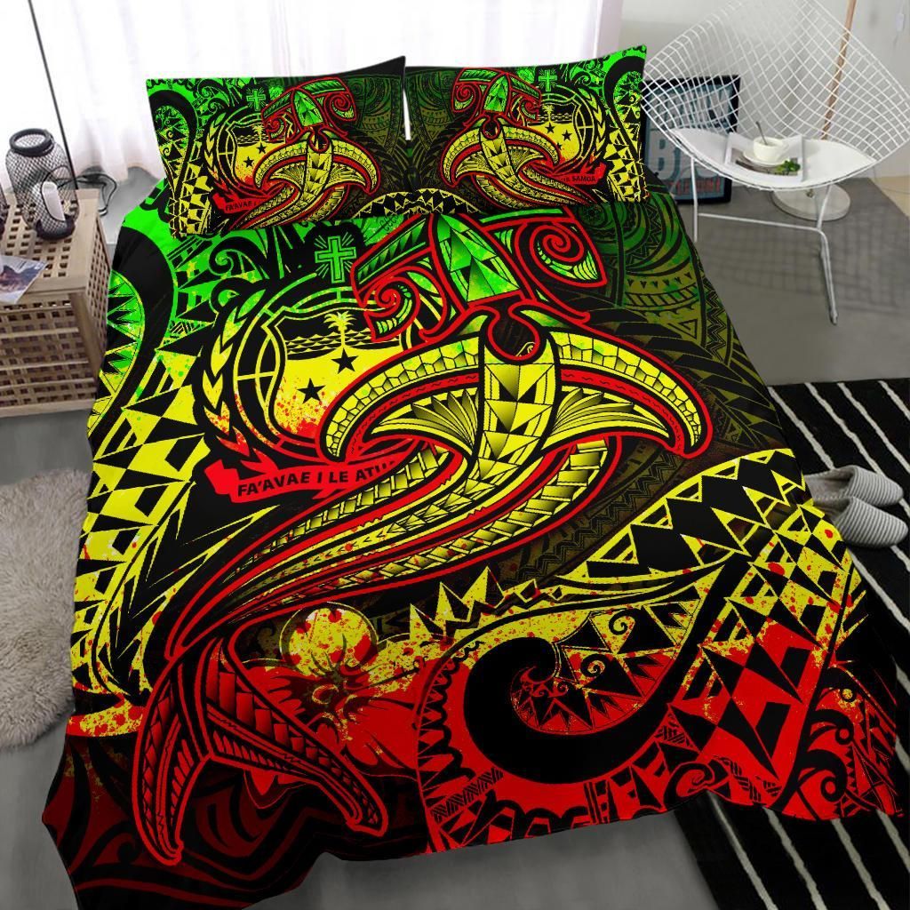 Samoa Bedding Set - Reggae Shark Polynesian Tattoo