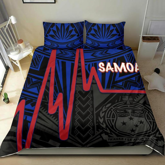 Samoa Bedding Set - Samoa Seal With Polynesian Patterns In Heartbeat Style (Blue)