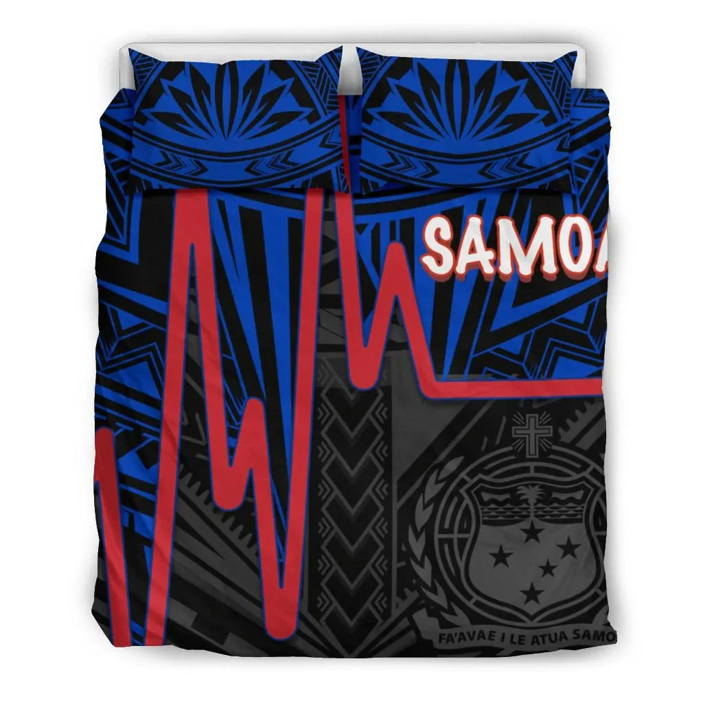 Samoa Bedding Set - Samoa Seal With Polynesian Patterns In Heartbeat Style (Blue)