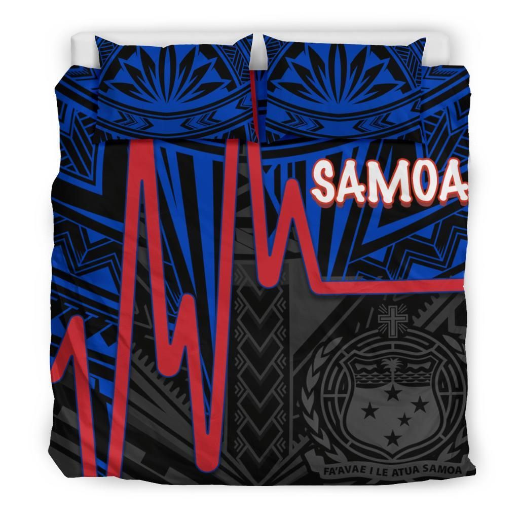 Samoa Bedding Set - Samoa Seal With Polynesian Patterns In Heartbeat Style (Blue)