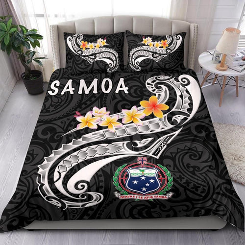 Samoa Bedding Set - Samoa Seal Polynesian Patterns Plumeria (Black)