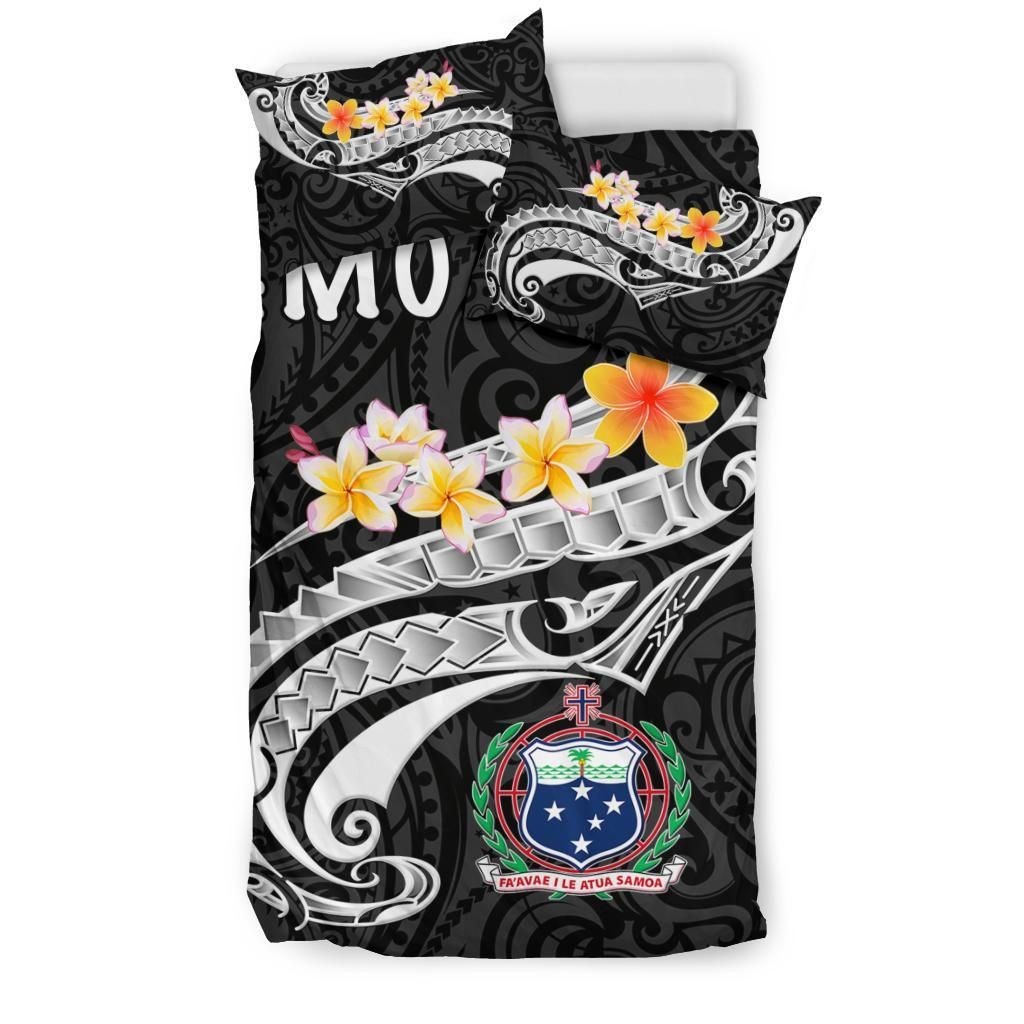 Samoa Bedding Set - Samoa Seal Polynesian Patterns Plumeria (Black)