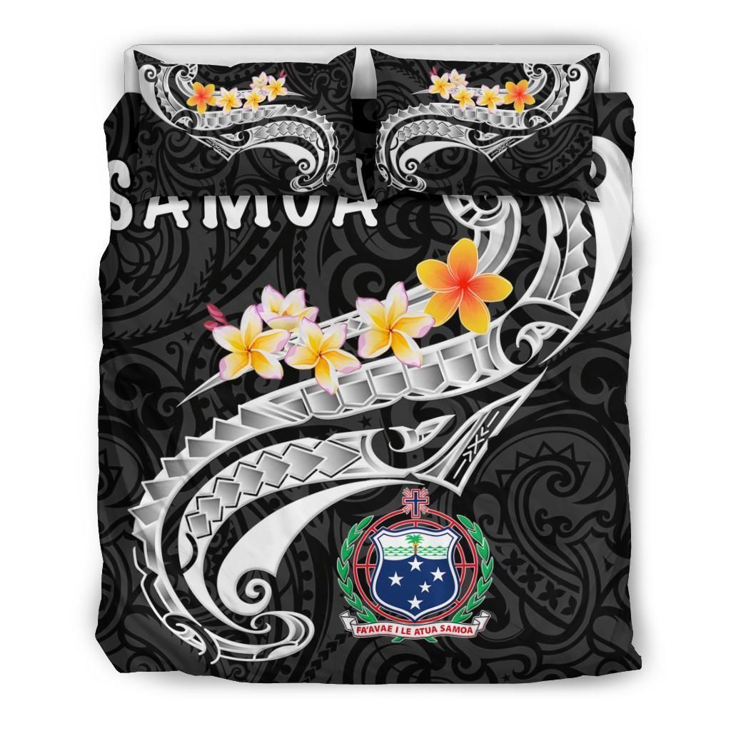 Samoa Bedding Set - Samoa Seal Polynesian Patterns Plumeria (Black)