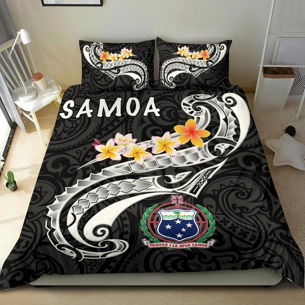 Samoa Bedding Set - Samoa Seal Polynesian Patterns Plumeria (Black)