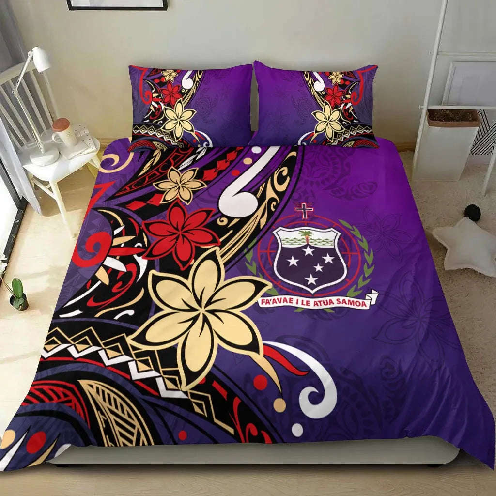 Samoa Bedding Set - Tribal Flower With Special Turtles Purple Color