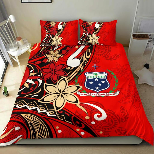 Samoa Bedding Set - Tribal Flower With Special Turtles Red Color