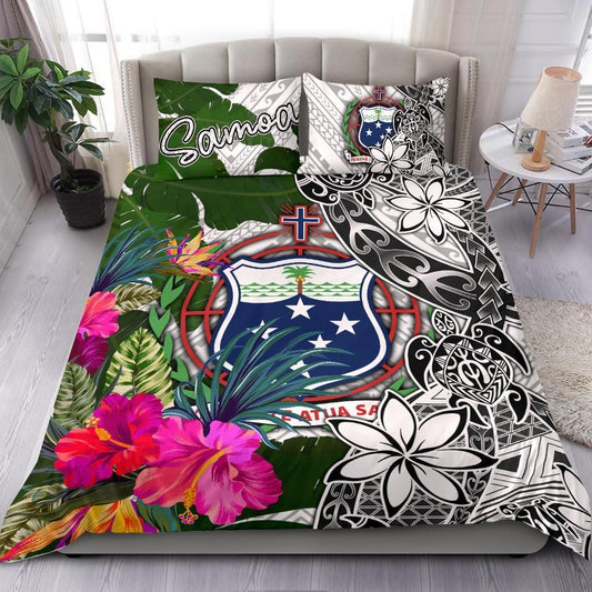 Samoa Bedding Set White - Turtle Plumeria Banana Leaf
