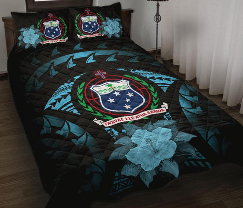 Samoa Polynesian Quilt Bed Set Hibiscus Blue
