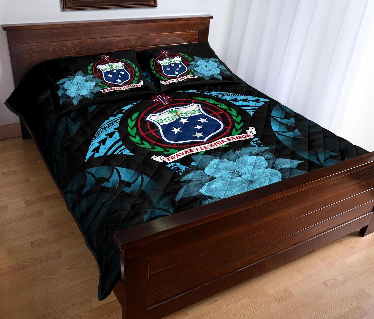 Samoa Polynesian Quilt Bed Set Hibiscus Blue